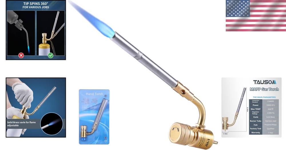 Brass Propane Torch Head - High-Intensity Adjustable Flame - 1648°C Max