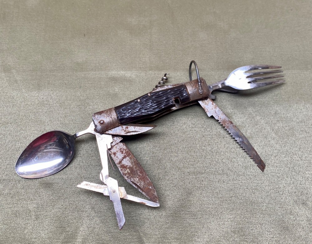 Rustic Camping Folding Utility Knife Spoon Fork | Rustic Utensil Display