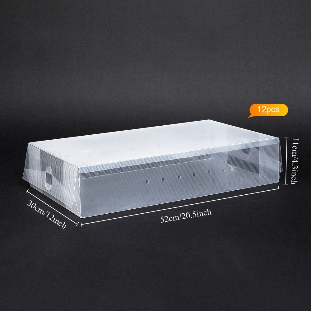 12 Pcs Boot Box Clear Plastic Stackable Shoe Storage Organizer Foldable Heavy...