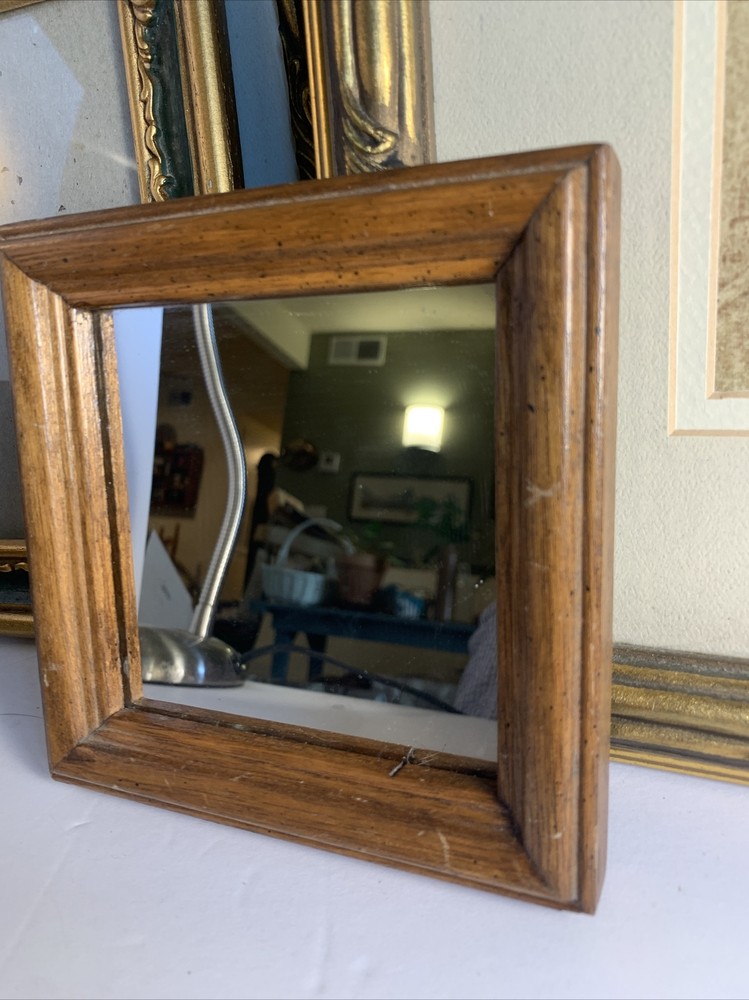 MCM Small Square Or Diamond Wall Mirror~Wood~Distressed
