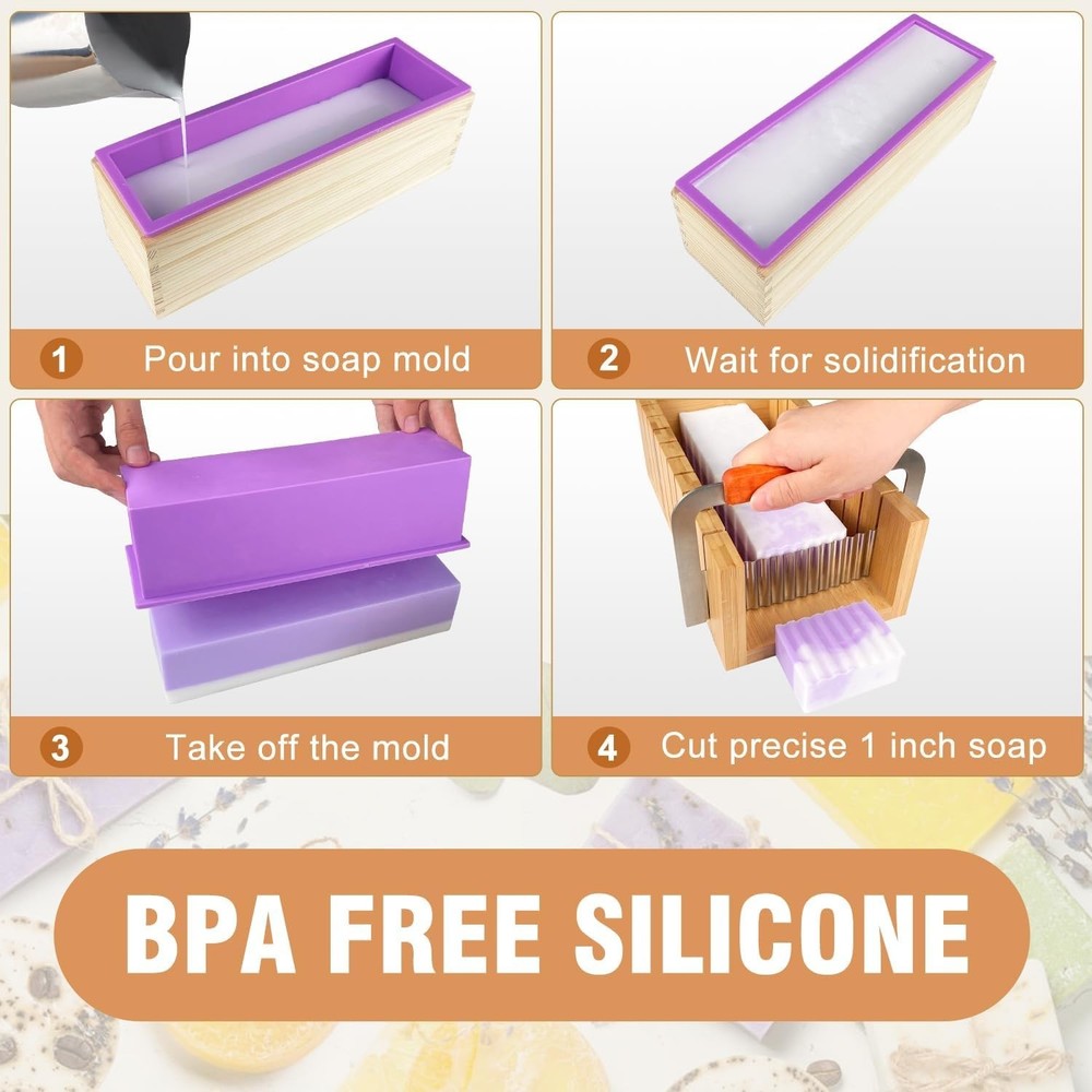 Rectangular Silicone Soap Mold 42oz Kit with Stainless Steel Cutters and Scraper
