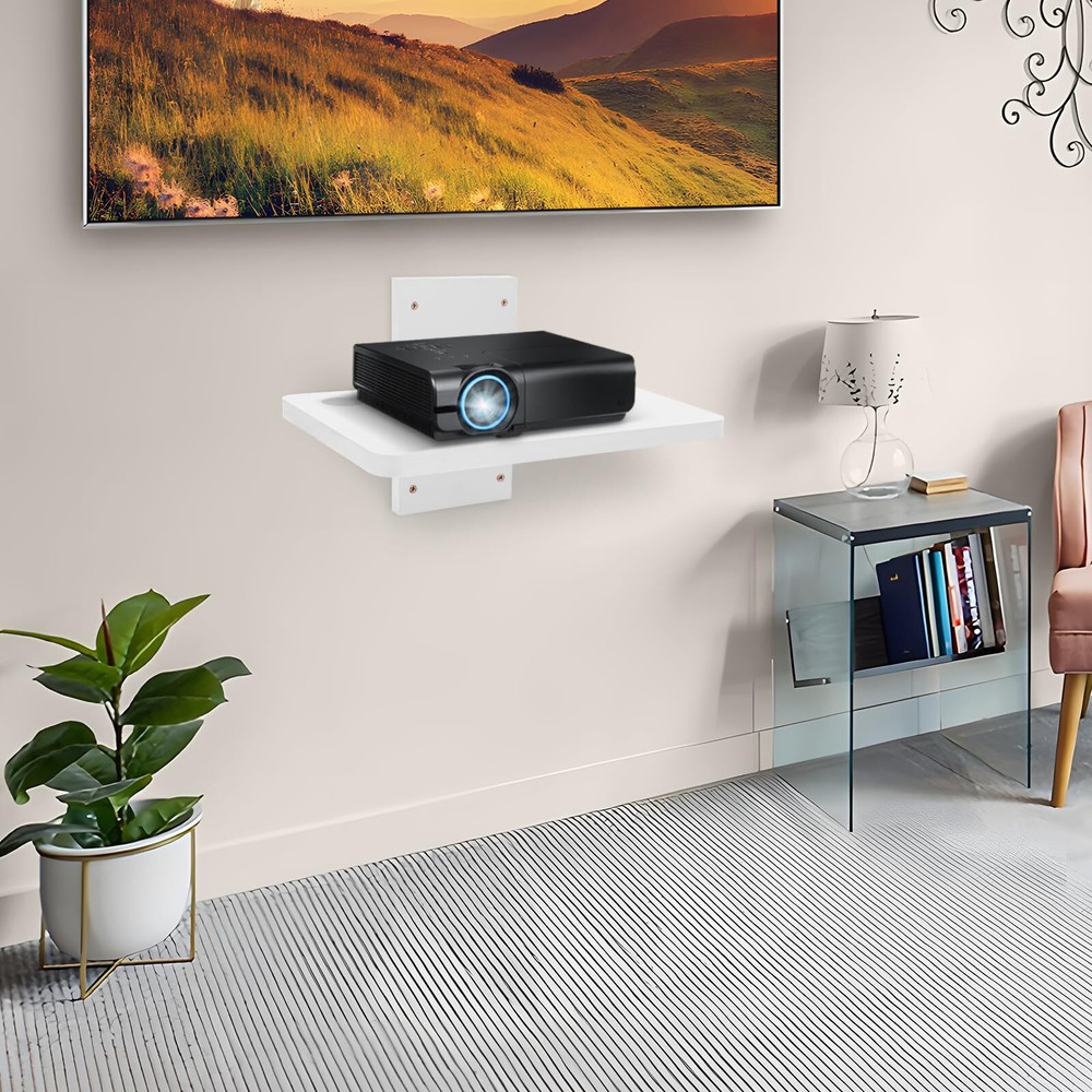 Solid Wood White Mini Projector Mount and Wall Holder - Floating Shelf for Ro...