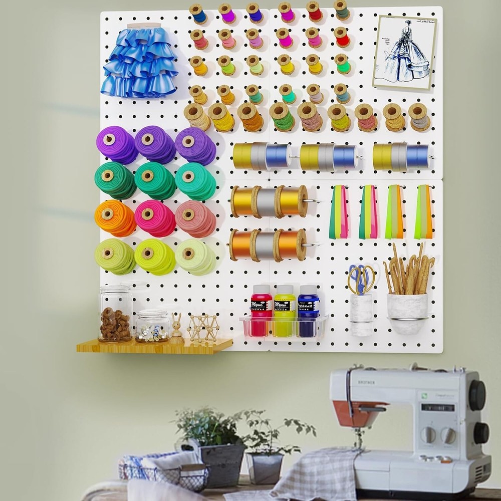 4PCS Heavy-Duty Metal Pegboard Wall Organizer - Rust-Resistant, White, 12"