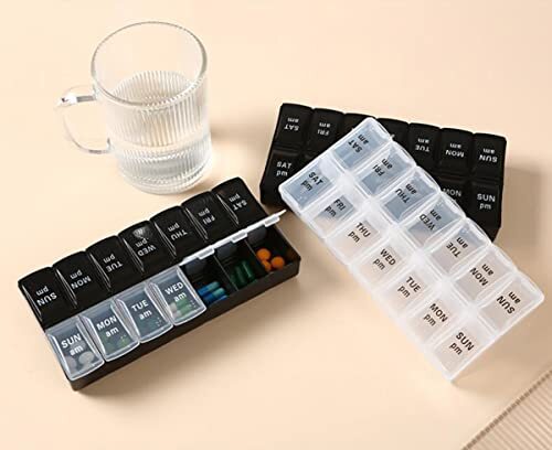 Large Pill Organizer Weekly Pill Box AM/PM 7 Day Pill Storage Container