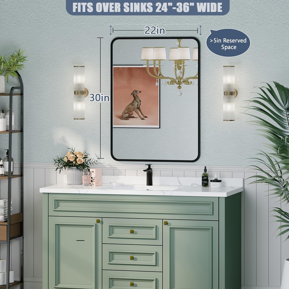 Black Bathroom Mirror for Over Sink - 22×30 Rectangle Bathroom Vanity Mirror ...