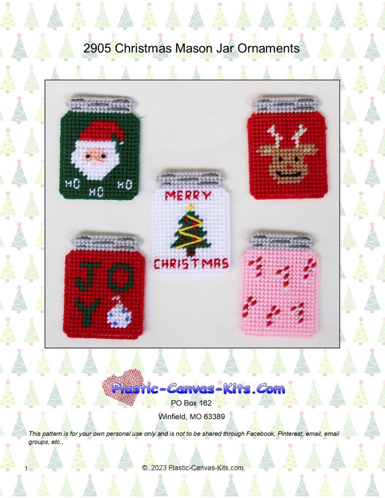 Christmas Mason Jar Ornaments-Plastic Canvas Pattern or Kit
