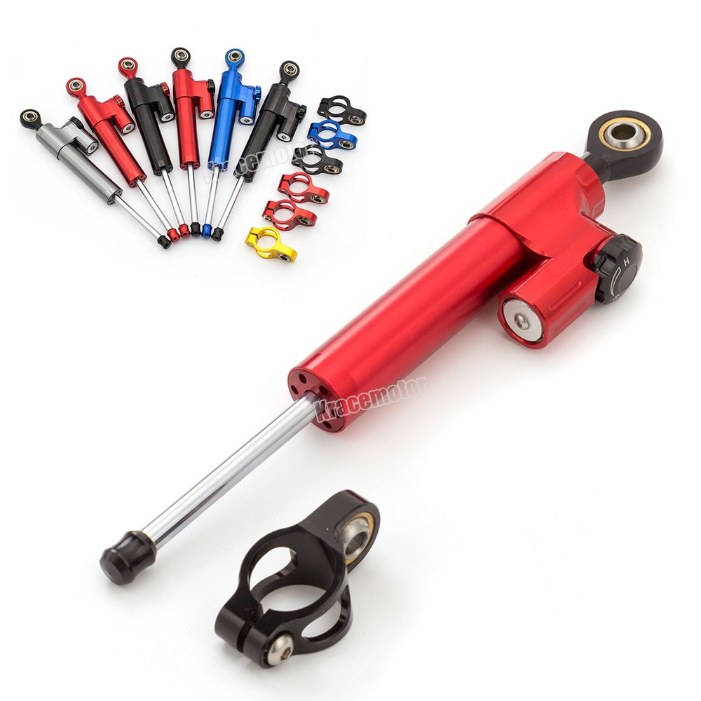 Motorcycle Universal CNC Adjustable Steering Damper Stabilizer Safety Red&Black