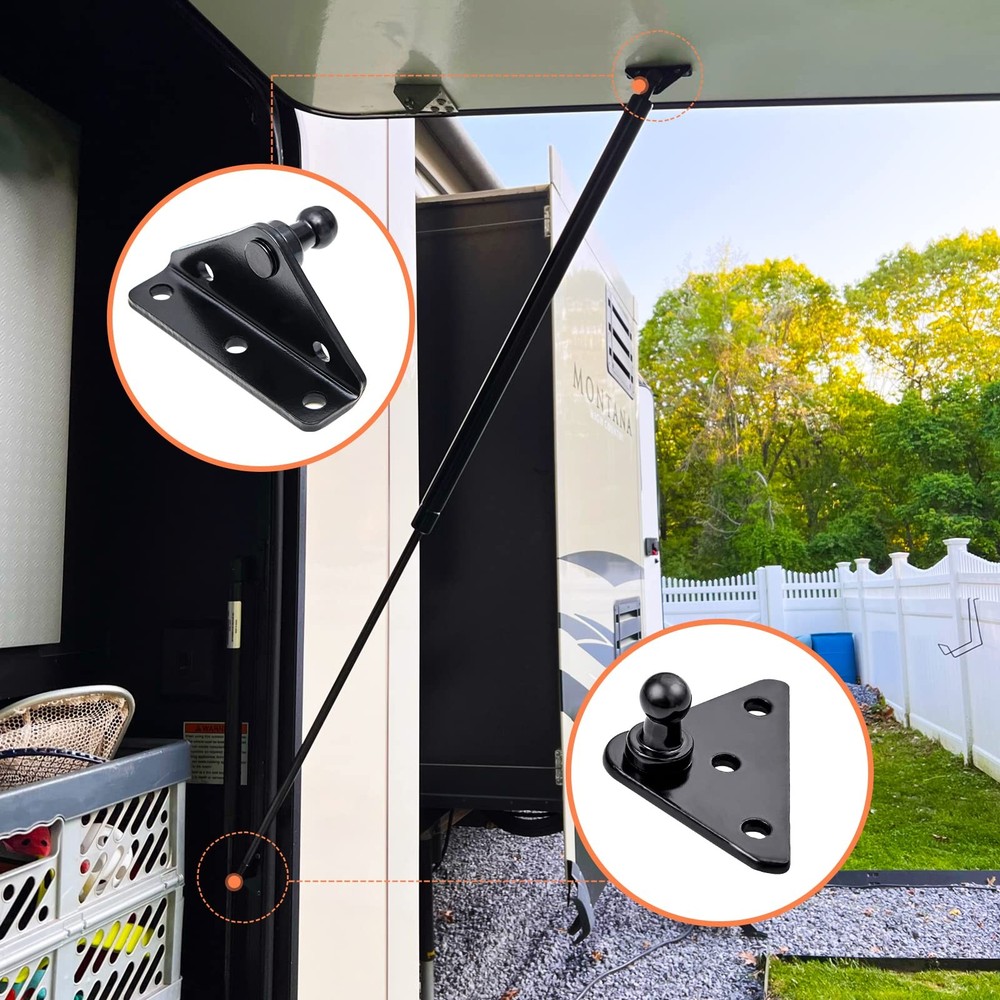 Gas Strut Mounting Bracket 10mm Ball Stud, Angled Flat Mount Screw Kit Black