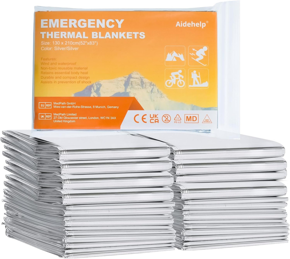 100 Pack Emergency Blankets - Mylar Thermal Space Blankets for Survival and Prot