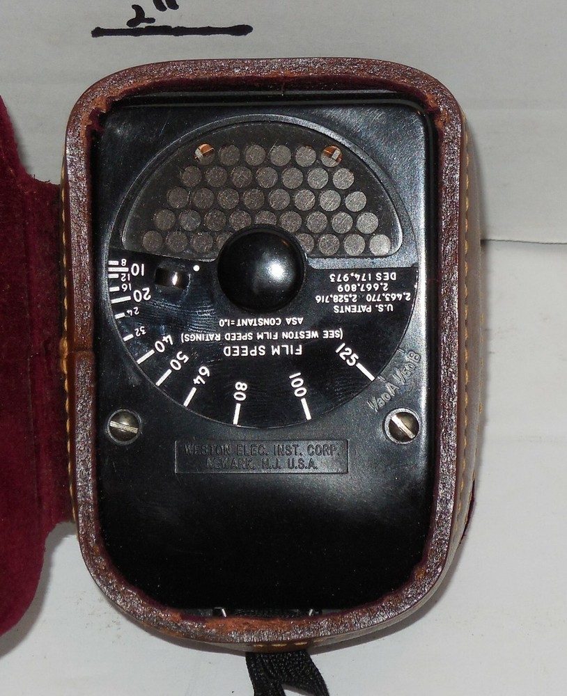 Weston Model 853 Direct Reading Exposure Meter Felt Lined Leather Case & Strap