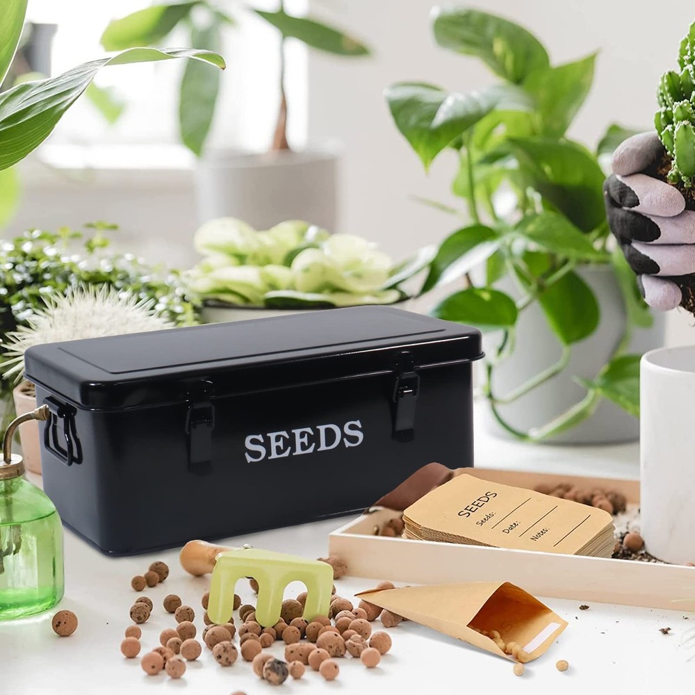 Seed Saving Box, Metal Seed Bin, Seed Storage Organizer, Seed Packet Containe...