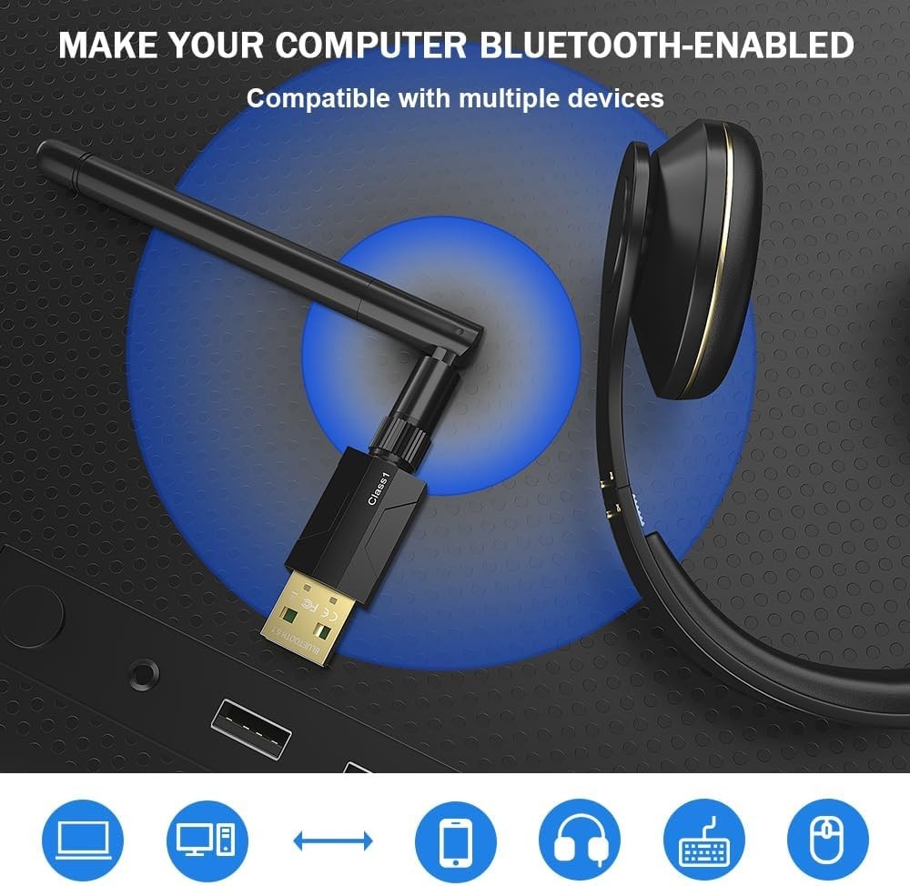 USB Bluetooth 5.1 Adapter for Desktop PC: Long Range 300FT Wireless Dongle wi...