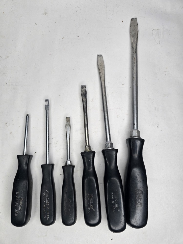 Vintage Snap-On Black Hard Handle Flat Heads Plus Misc.