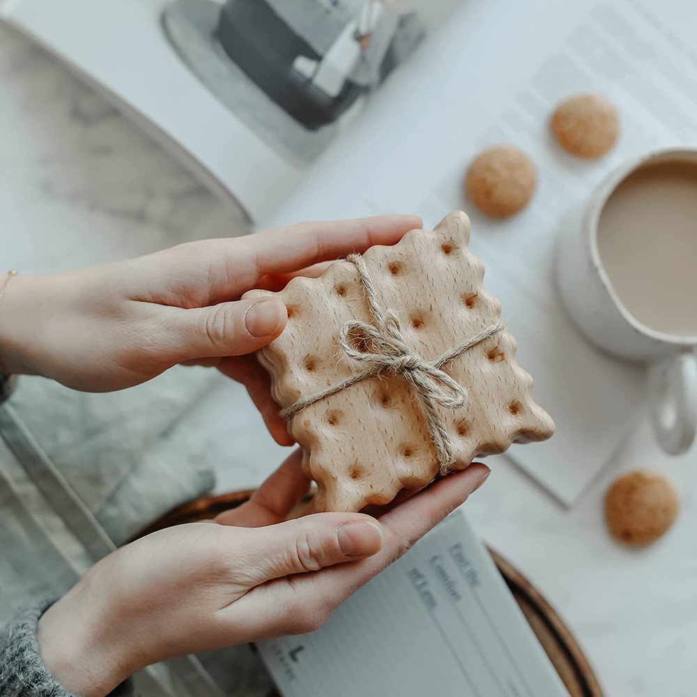 3PCs Solid Wood Coaster Set Insulation Pad Cute Biscuit Shaped