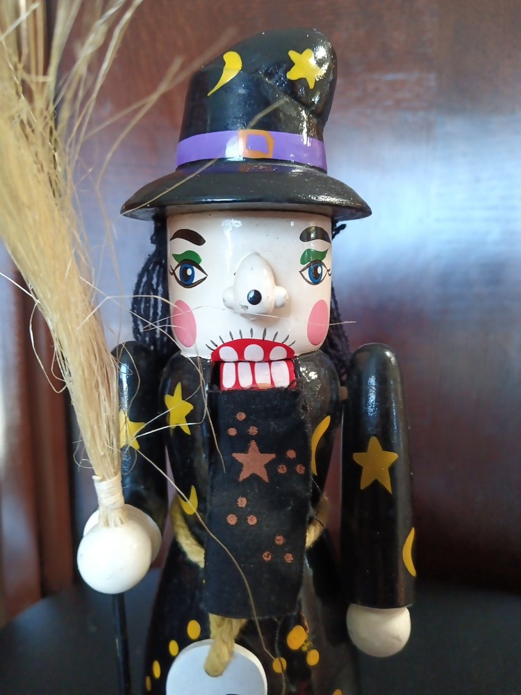Halloween Witch Nutcracker Wood 10.25" Tall - Hand Made