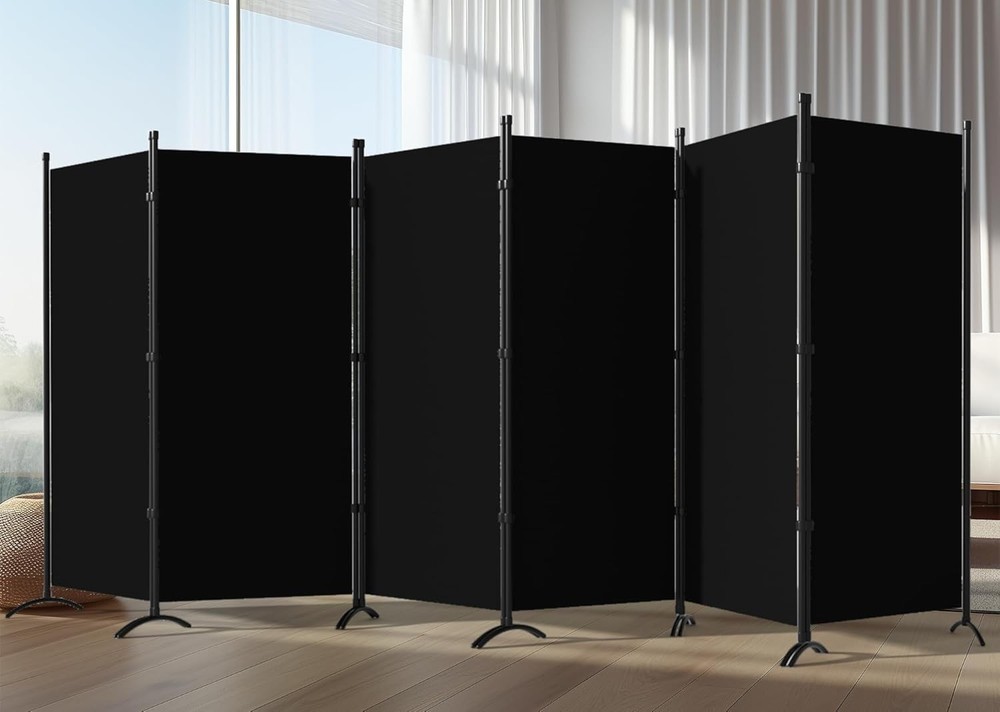 6-Panel Folding Room Divider 6FT Rolling Privacy Screen /Black