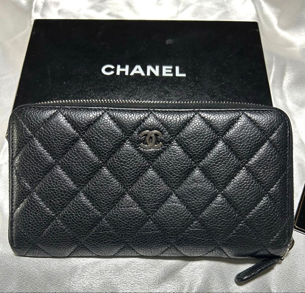 CHANEL Black Quilted Long Wallet