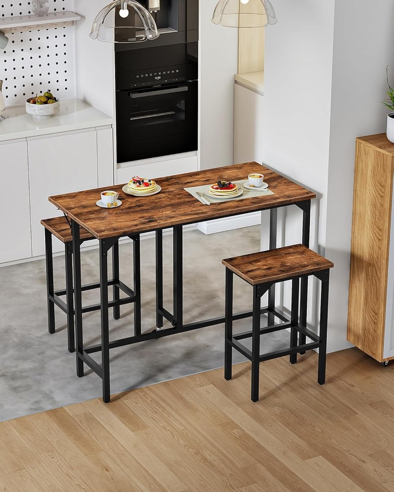 Bar Table & Stool Set 39.4'' Folding Dining Table W/ 2 Stools Industrial Style