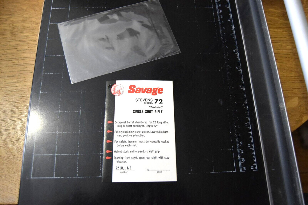 Savage Stevens Model 72 Crackshot ORIGINAL owner's instruction hang tag