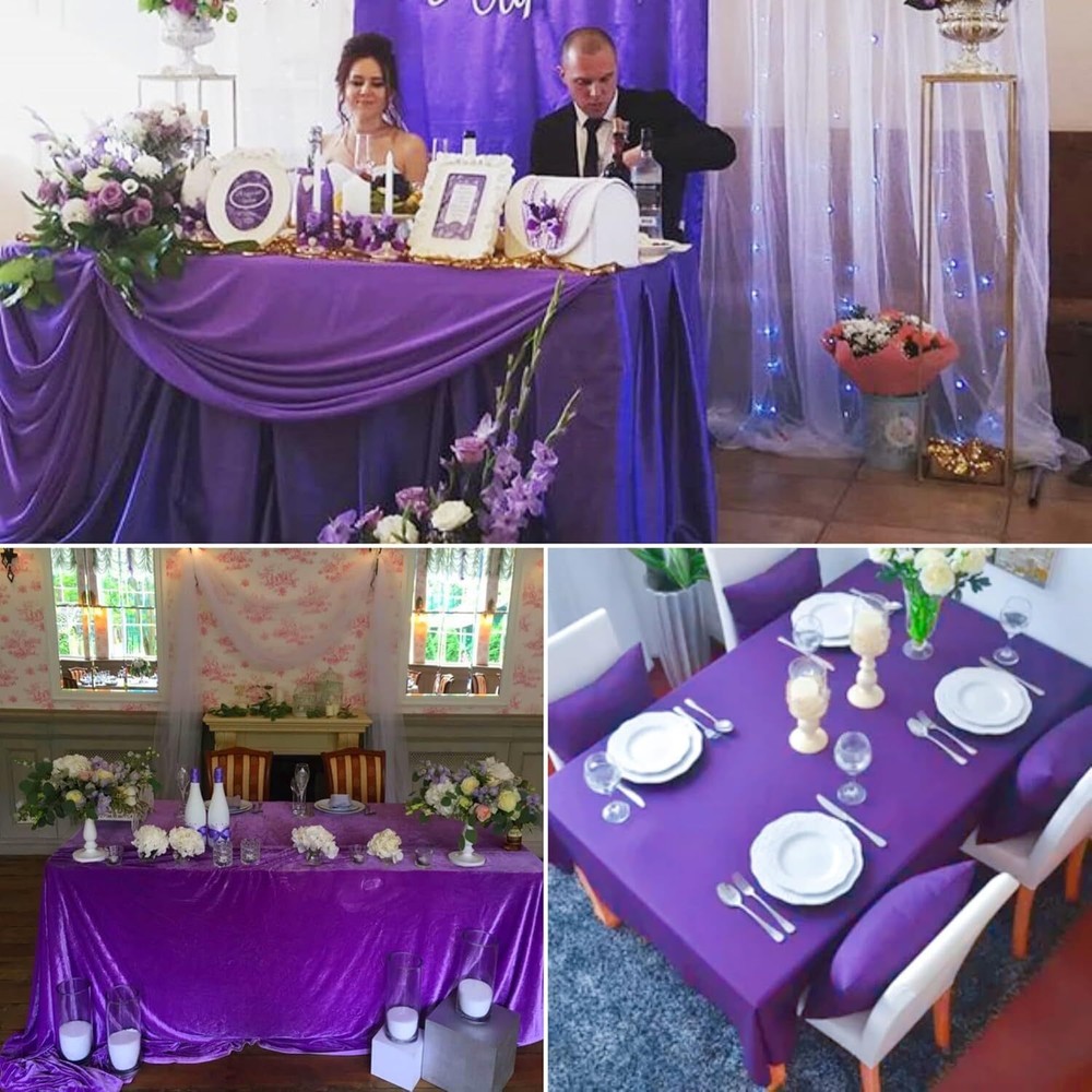 12 Pack Satin Tablecloth Wedding Rectangle Bright 57"x108", Purple