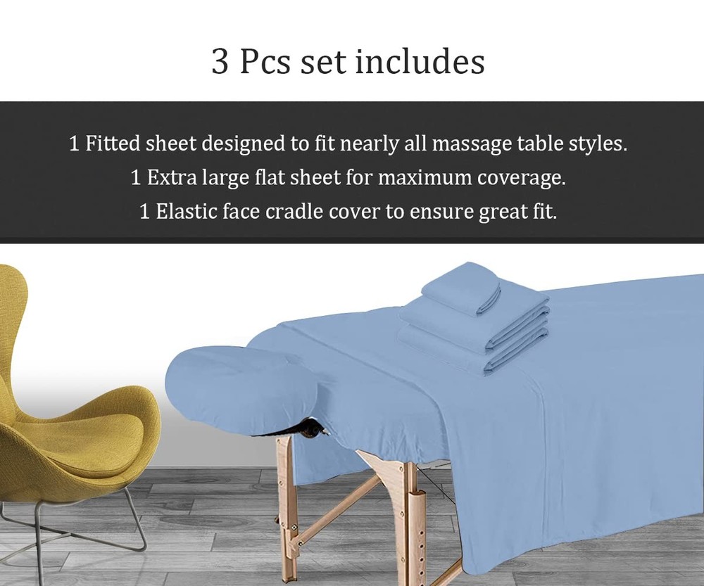 Massage Table Sheets Set - 3 Pcs 100% Cotton Flannel - Fitted Sheets, Flat Sh...