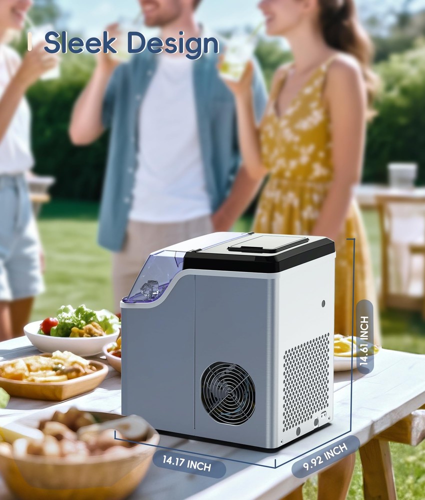 ecozy Ice Cube Maker Countertop, 45 lbs Per Day Ice Machine, 24 Cubes Ready