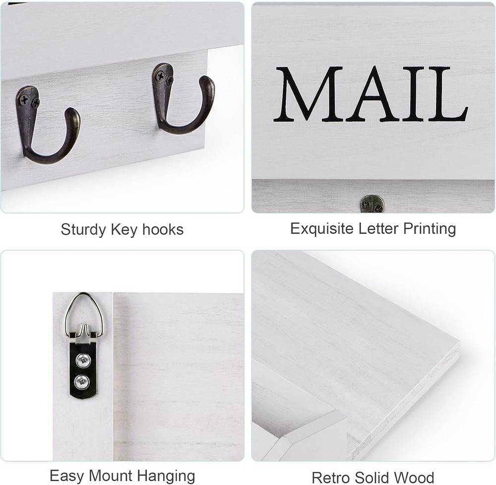 Mail Organizer with Key Holder for Wall Decorative Mail Sorter Wall Mounted, ...
