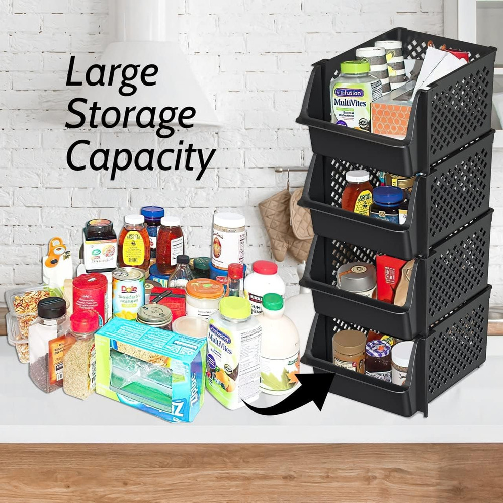 Tidyfriend 4 Pack Stackable Storage Bins Open Front for Pantry Organizers and...