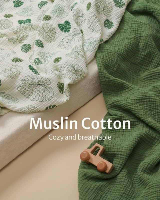 Blissful Diary Muslin Crib Sheets 2 Pack, Monstera & Dark Green