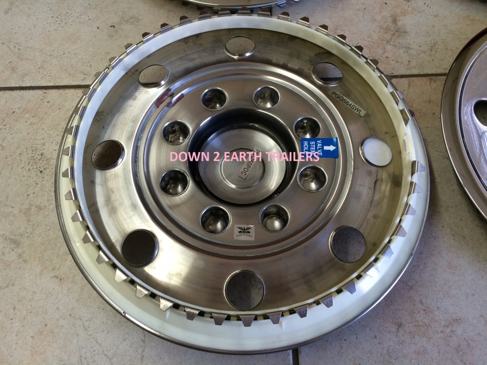 (GQST60)(1) Phoenix USA 16" Stainless Trailer Wheel Hub Caps Rim Covers SHARP!!