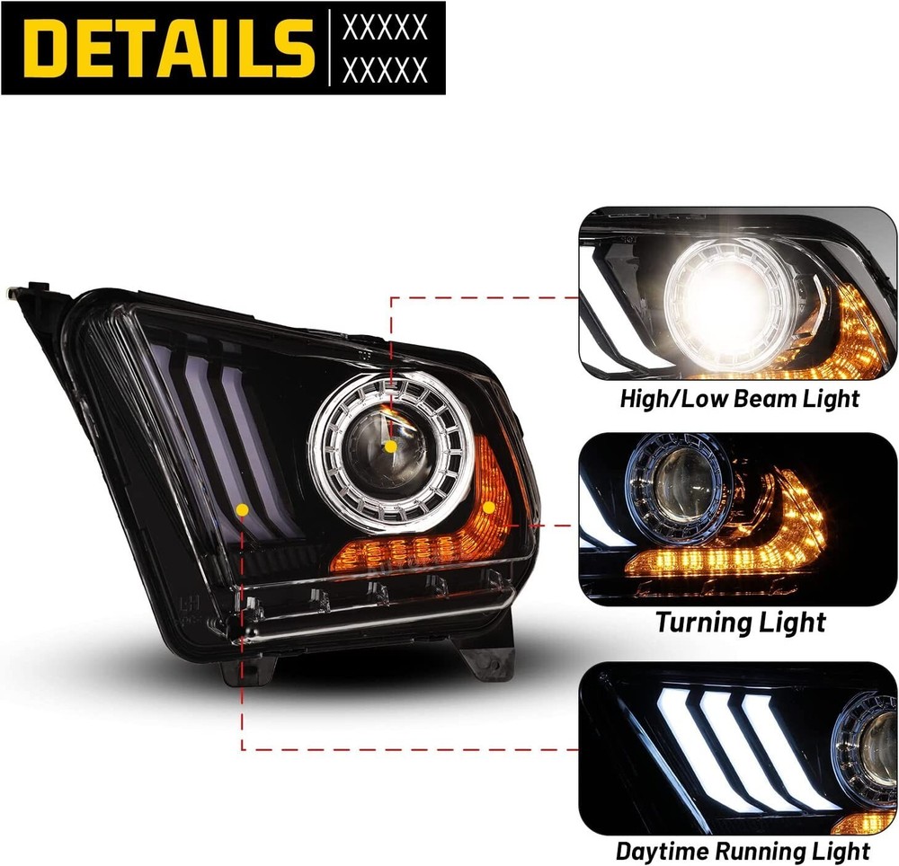 for 2010-2012 Ford Mustang Projector Headlights LED Sequential DRL Front Lamps
