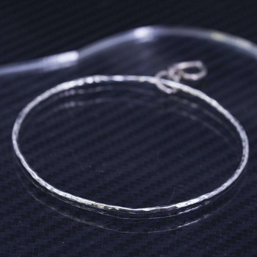 7.5”, sterling silver 925 hammered bangle, stackable bracelet with heart charm