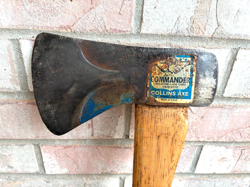 Vintage Collins Commander Single Bit Axe Phantom Bevel 34in Hickory Handle Decal