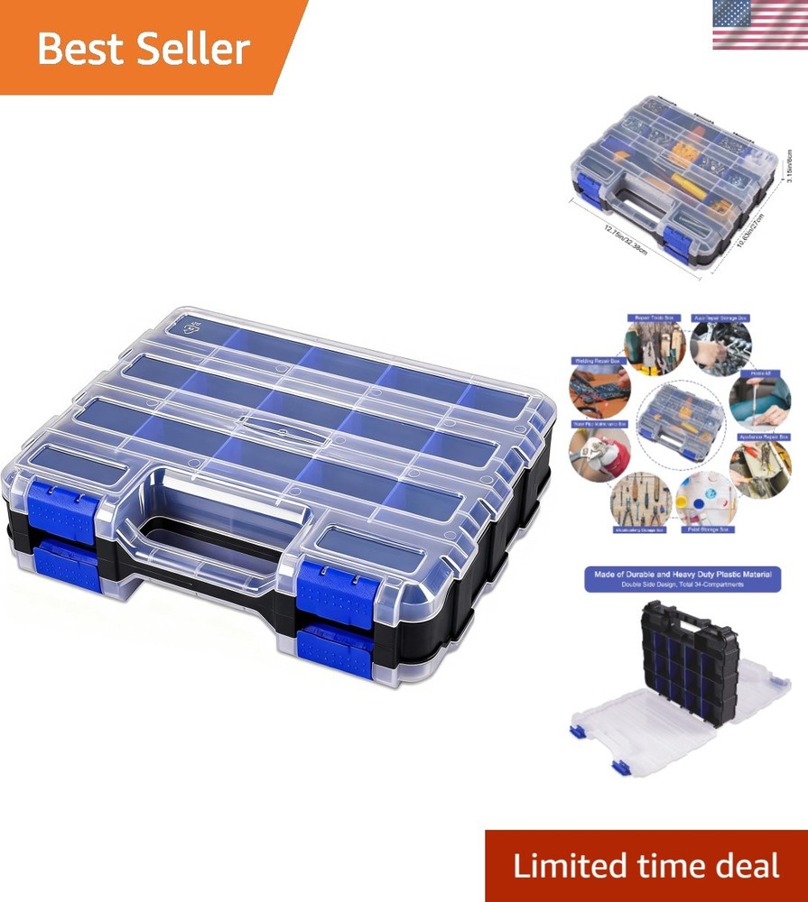 Portable Double-Sided Tool Organizer with 34 Compartments - Waterproof Design