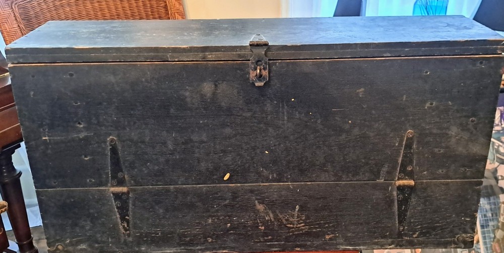 Antique Handmade Rustic Solid Wood Carpenter Tool Storage Box Chest