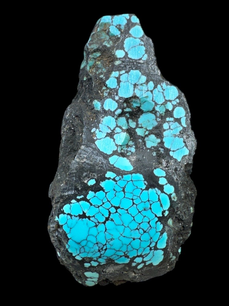 Hubei turquoise rough , solid spiderwebs nuggets in blue color tight pattern