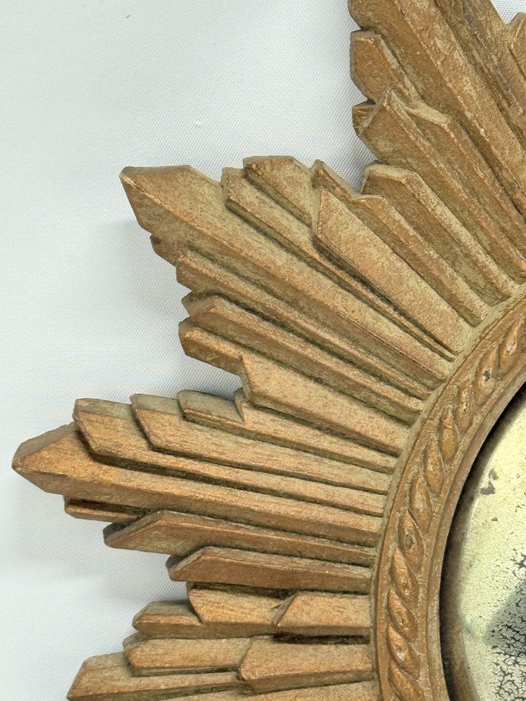 Vintage Composition Sunburst Mirror with Distressed Convex Plate