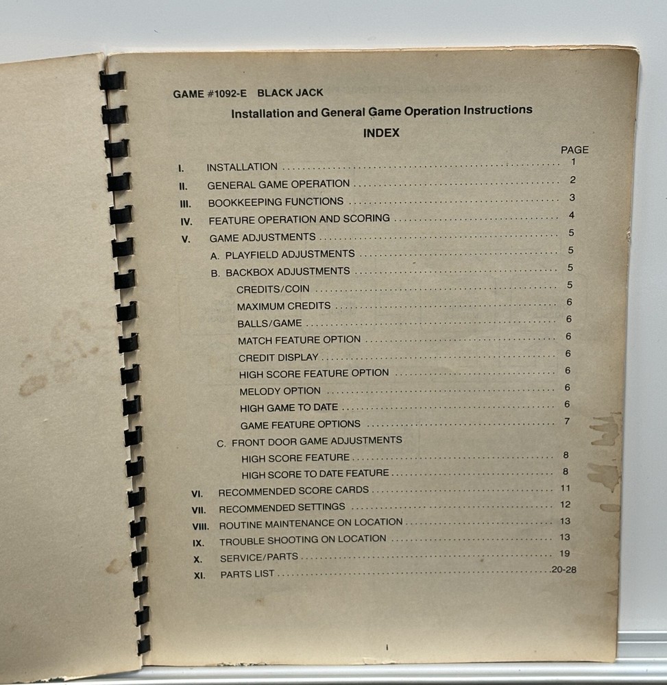 ORIGINAL-BALLY-BLACK JACK-INSTALLATION & OPERATIONS-SCHEMATICS (8 PAGES)