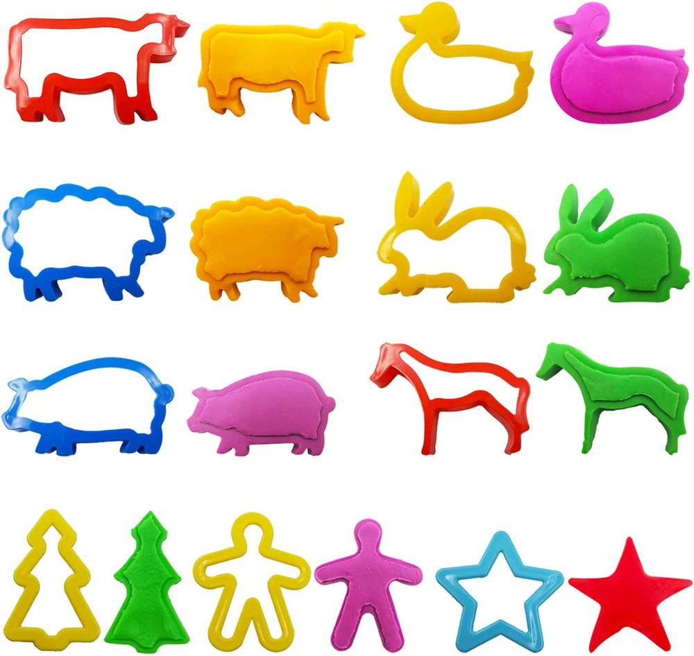 Dough Tools Set for Kids, Various Plastic Animal Molds, Rolling Pins, for Creati