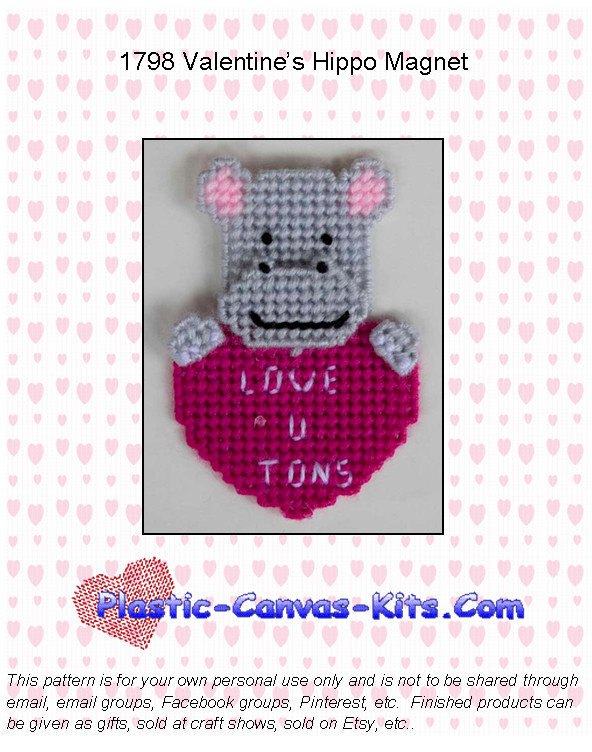 Valentine's Day Hippo Magnet-Plastic Canvas Pattern/Kit