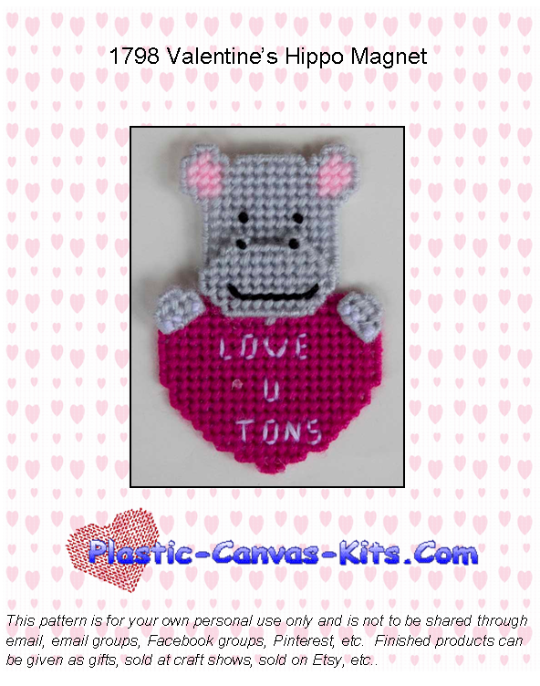 Valentine's Day Hippo Magnet-Plastic Canvas Pattern/Kit