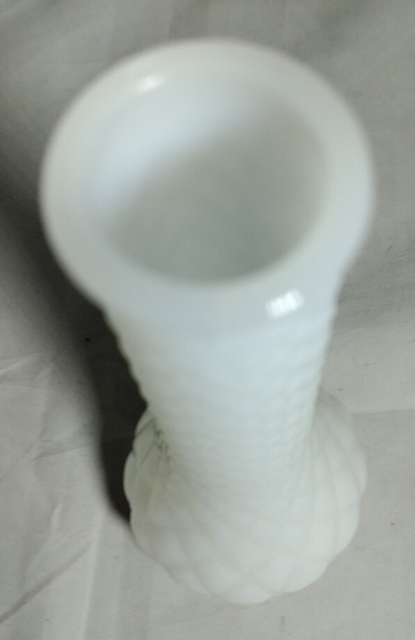 Old White Milk Glass Vase. Diamond Pattern 9 " Tall