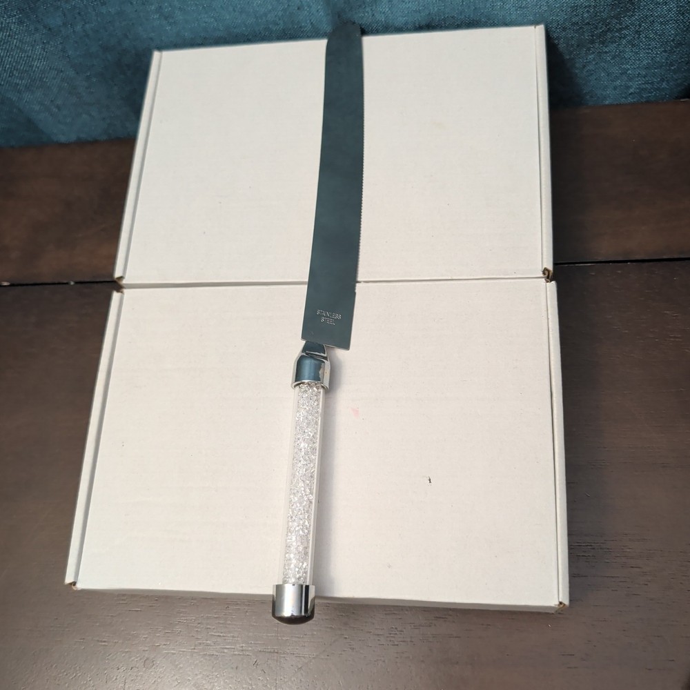 Mr & Mrs Wedding Cake Server Knife Set | Crystal Filled Bling Handle Stainless
