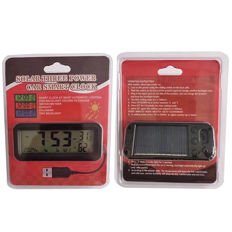 Car Dashboard Clock with Automatic Backlight at Night(Green & Blue), Temperat...