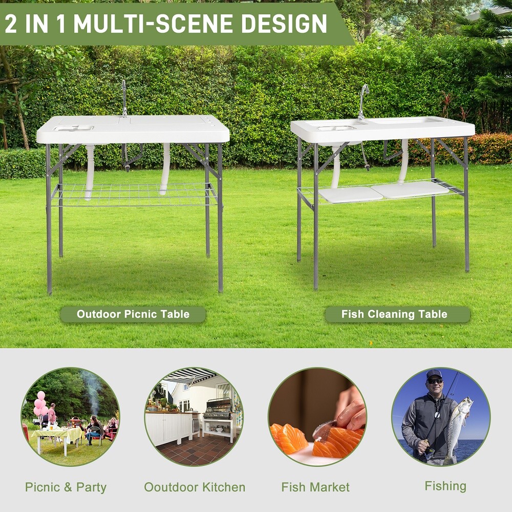 HDPE Rectangular With Barbed Wire Foldable Outdoor Fish Killing Table White