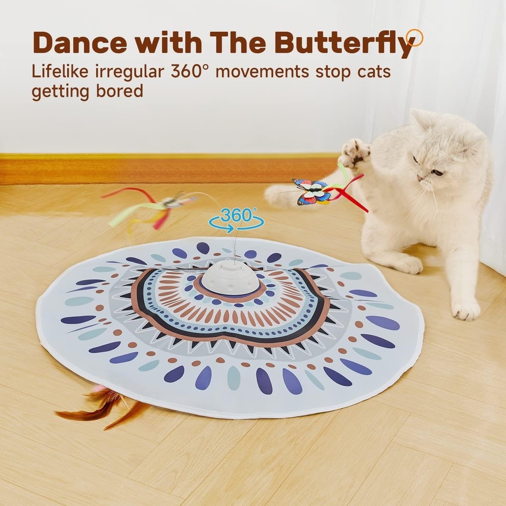 Interactive Automatic Cat Toy with Chasing Feather & Butterfly for All Breeds