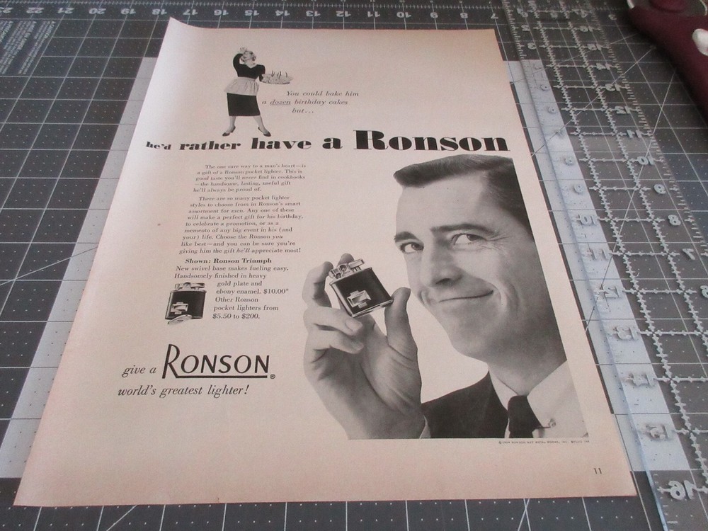 1954 Ronson world's greatest lighter ! print ad