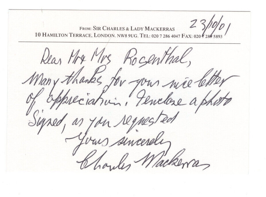 Charles Mackerras Signed Photo & Note / Autographed Australian Conductor