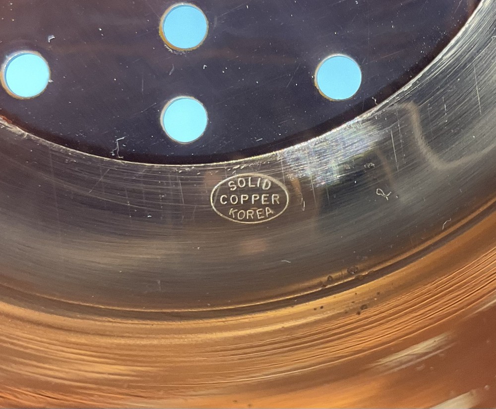Vintage Solid Copper Colander Tin? Lined Strainer w/Brass Handles Korea