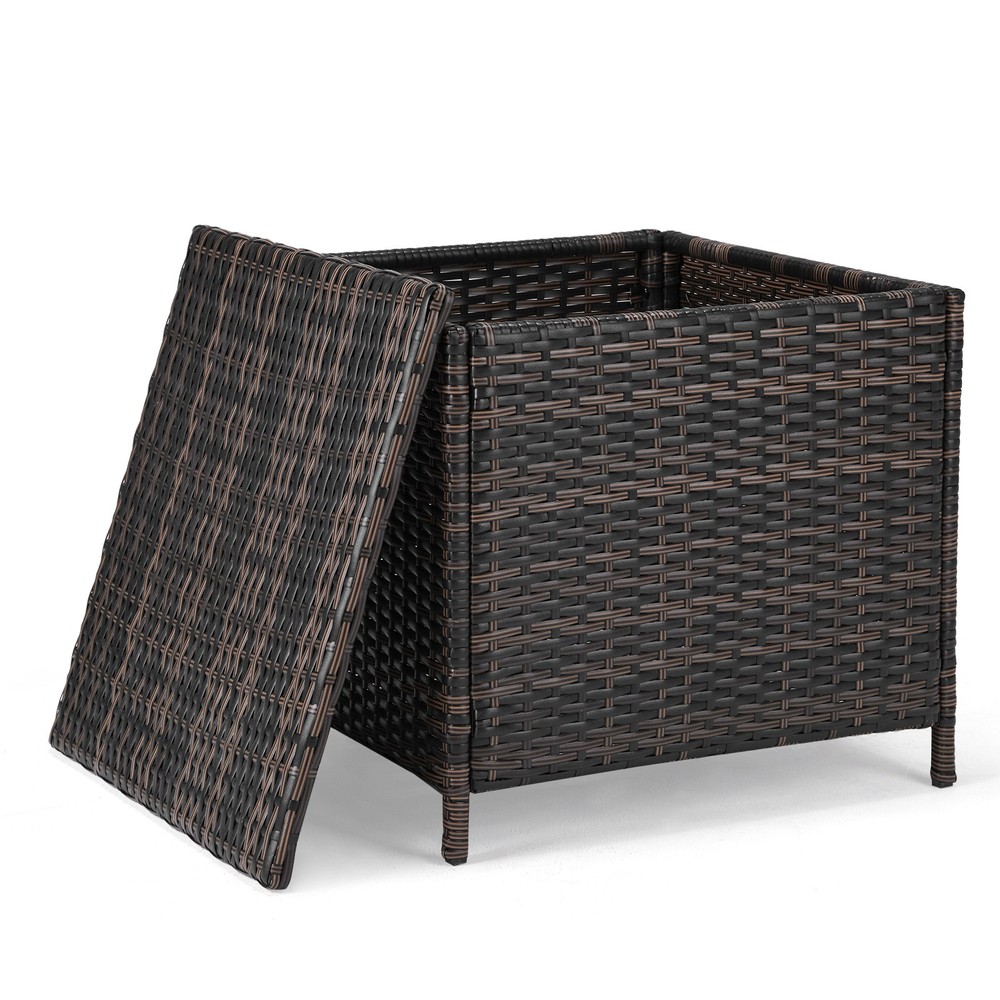 PE Wicker Side Table with Storage,Patio Rattan End Table Square Container